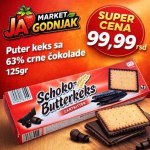 PUTER KEKS  PRELIVEN CRNOM ČOKOLADOM 125gr